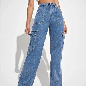Wax Jeans Women's Jeans Cargo High‎ Waisted Skater Baggy Flap Pocket Denim Pants